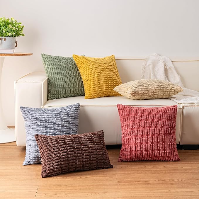 Pack of 2 Christmas Red Corduroy Decorative Throw Pillow Covers 16x16 Inch Soft - Image 7