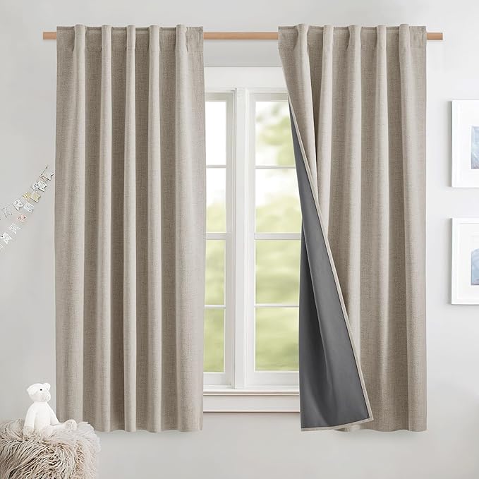 NICETOWN Natural Thick Linen Blend 100% Blackout Curtains by NICETOWN