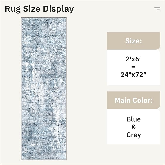 Runner Rug 2'x6' Abstract Washable Non-Slip Runner Rugs - Image 5
