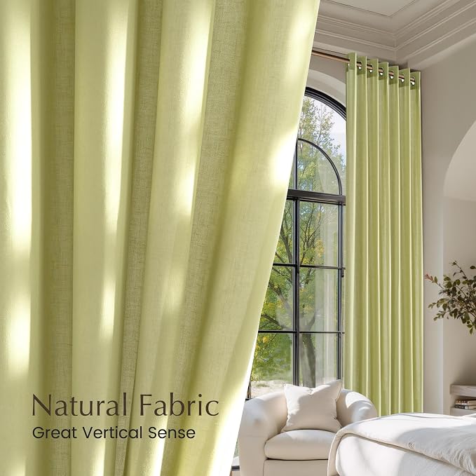 NICETOWN Fresh Green Linen Farmhouse Curtains 96 inches Long, Grommet Thick - Image 5