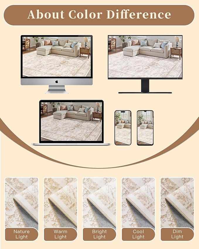 Madane 5x7 Area Rugs for Living Room, Washable Vintage Natural Rug - Image 8