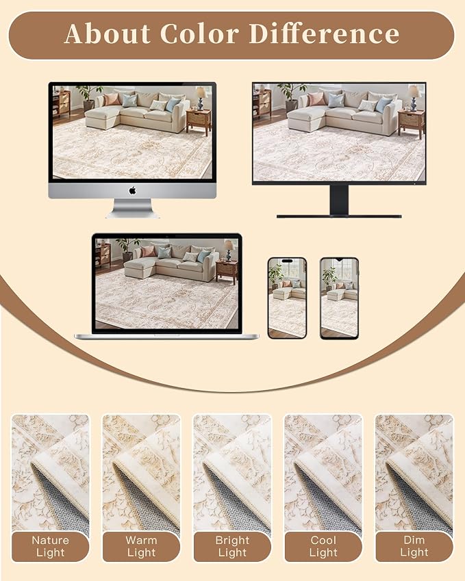 Madane Washable 6x9 Area Rugs for Living Room, Vintage Natural Rug - Image 8