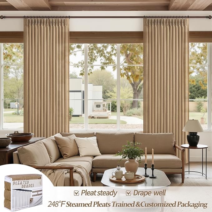 Rust Brown Pinch Pleated Thick Linen Curtains 90 Inches Long - Image 5