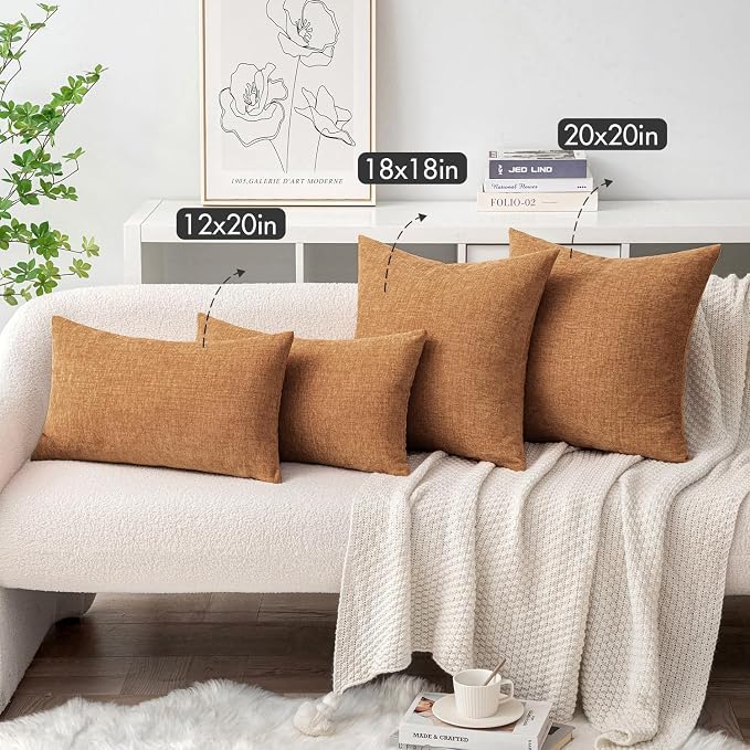 MIULEE Pack of 2 Brown Throw Pillow Covers 24x24 Inch Soft Chenille Pillow - Image 4