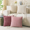 Set of 4 Pink Beige White Decorative Throw Pillow Covers 18x18 Inch Corduroy by Cozoomy