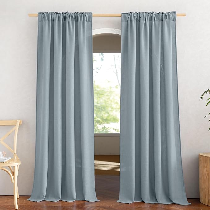 NICETOWN Linen Blend Mist Blue Curtains - Image 3