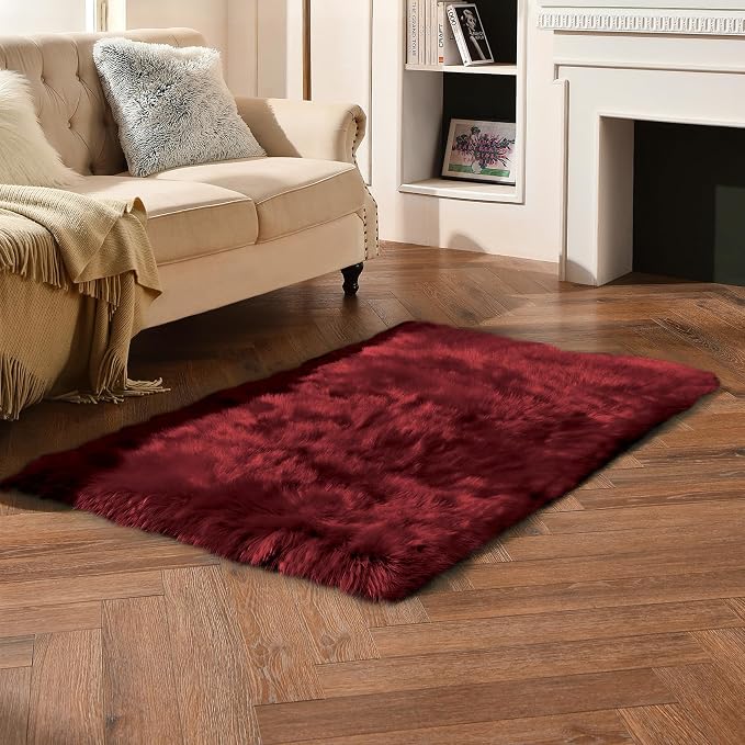 duduta Burgundy Faux Fur Rug 3x5 ft - Image 6