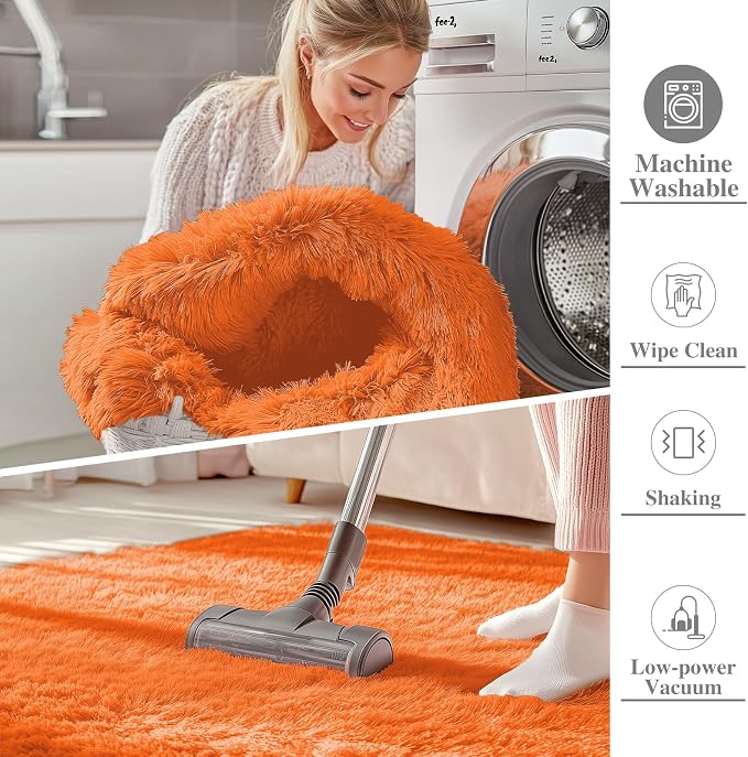 OLANLY 3x5 Machine Washable Small Bedside Rug, Soft Fluffy Shaggy Rugs - Image 2