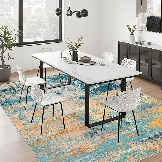 10x12 Area Rug Living Room: Modern Washable Soft Carpet Rosy Haze | - Image 4