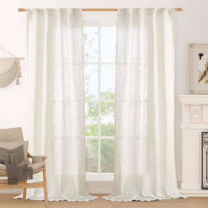 LAMIT Cream Linen Curtains for Living Room 84 inch Length 2 Panels, Light by LAMIT