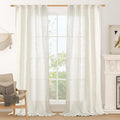 LAMIT Cream Linen Boho Curtains 84 inch Length 2 Panels, Light Filtering Semi by LAMIT