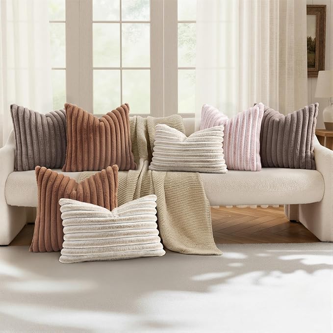 decorUhome Summer Cozy Faux Fur Throw Pillow Covers 18x18 Set of 2 Decorative - Image 5