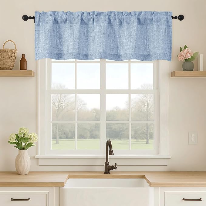 OVZME Valance for Windows, Light Filtering Faux Linen Textured Small Short by OVZME