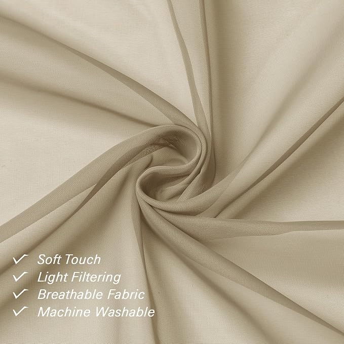Lecloud Taupe Sheer Curtains 84 Inches Long 2 Panels, Light Filtering Solid - Image 7