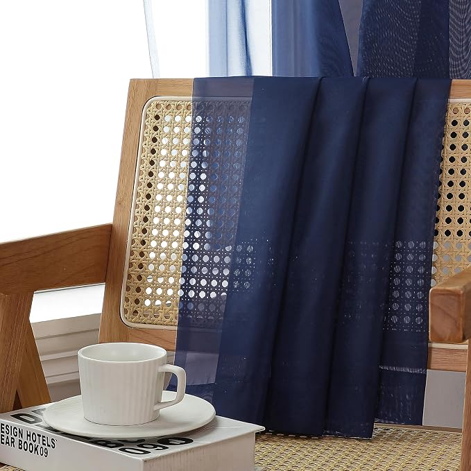 Aiyufeng Navy Blue Sheer Curtains 90 inch Length 2 Panels Set, Airy - Image 5