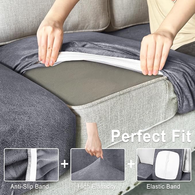Leather Look Couch Cushion Covers Sofa Seat Slipcovers Sets Couches Furniture - Image 4