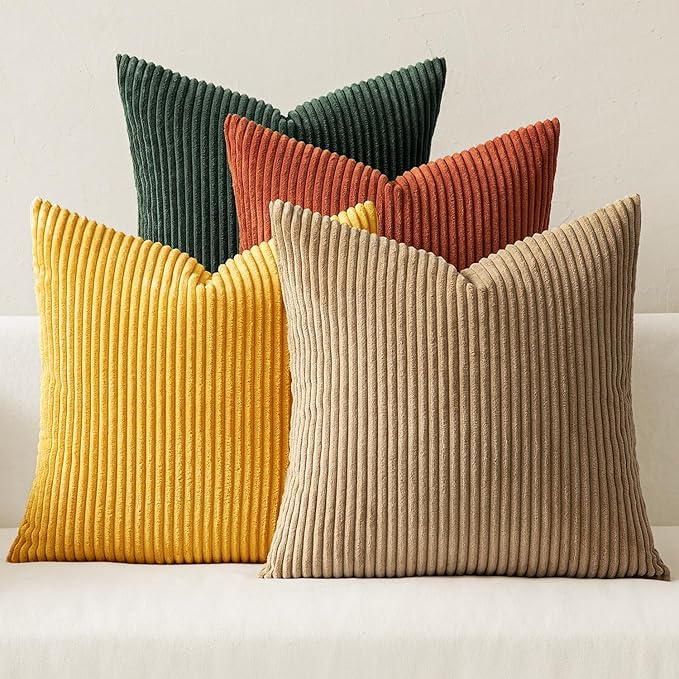 MIULEE Pack of 4 Green-Rust Corduroy Decorative Throw Pillow Covers 18x18 Inch by MIULEE
