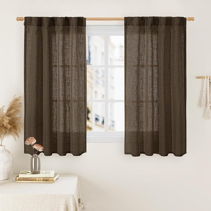 LAMIT Linen Curtains 48 Inch Length 2 Panels, Light Filtering Panels Back Tab by LAMIT