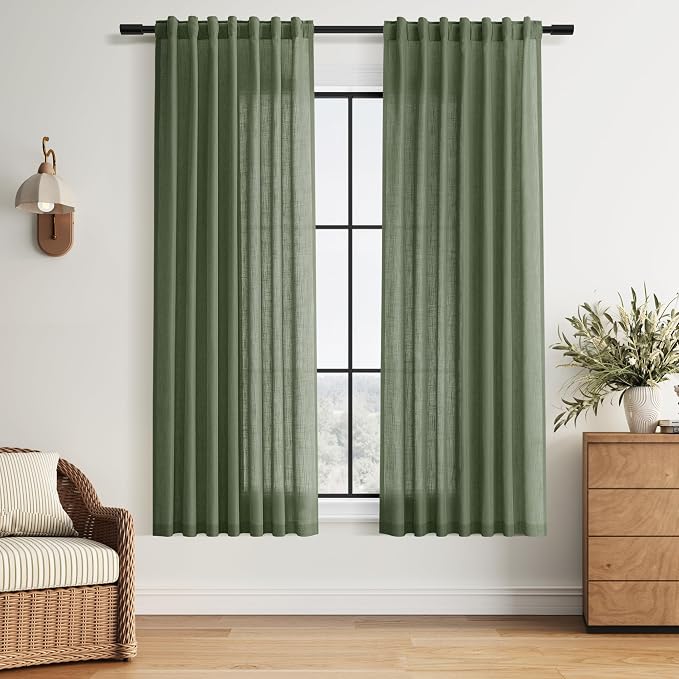 Nanspring Forest Green Linen Curtains 63 Inch Length by Nanspring