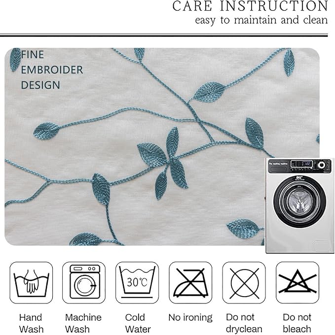 AmHoo 2 Panels Embroidered Leaf Pattern Semi Sheer Curtains Foliage Floral - Image 6