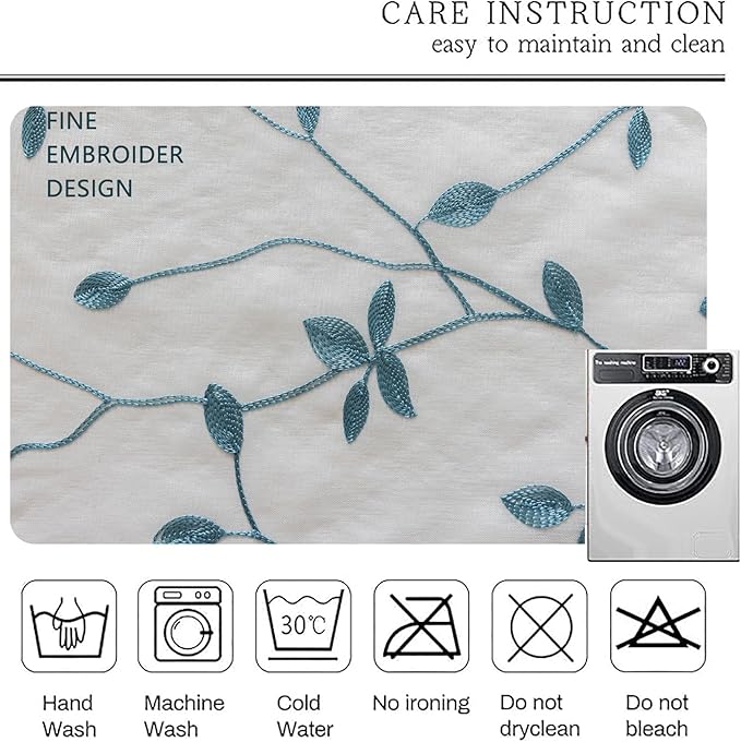 AmHoo 2 Panels Embroidered Leaf Pattern Semi Sheer Curtains Foliage Floral - Image 6