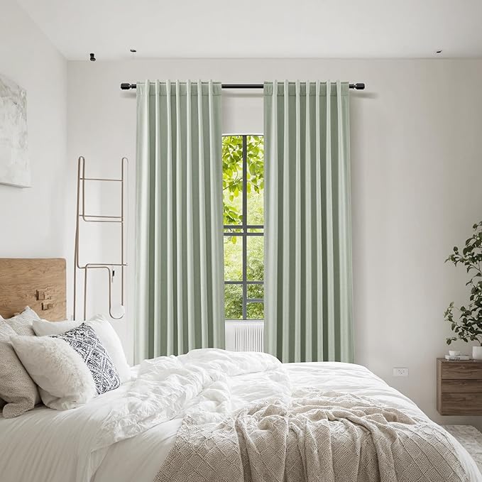 Guken Mist Sage 100% Blackout Linen Curtains 96 Inch Length 2 Panels Set - Image 8