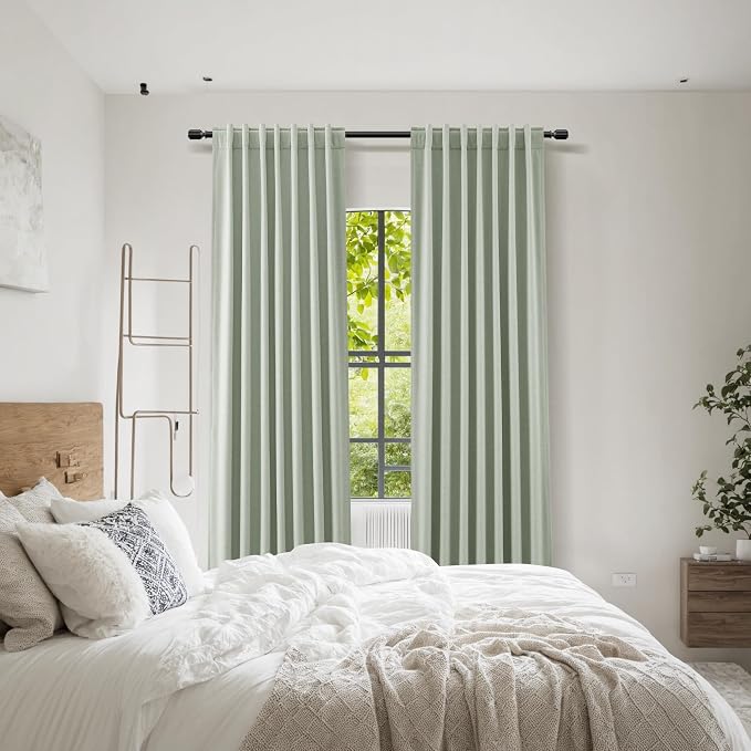 Guken Mist Sage 100% Blackout Linen Curtains 90 Inch Length 2 Panels Set - Image 8