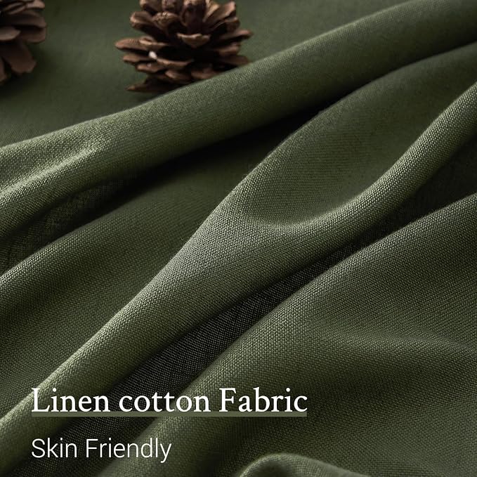Olive Green Linen Semi Sheer Curtains 86 Inches Long, Spring Boho Natural - Image 3