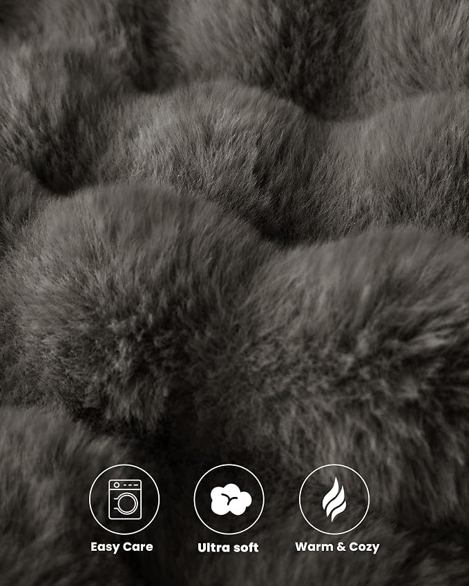 Ultra Soft Cozy Faux Fur Throw Blanket, Fuzzy Plush Thick Bubble Blanket - Image 6