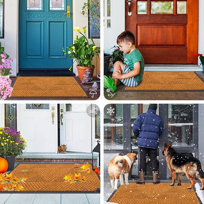 Smiry Front Door Mat Outside Entrance, Heavy Duty Sturdy Natural Rubber Doormat - Image 7
