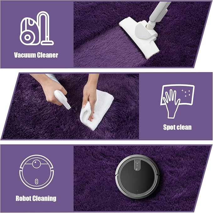 8x10 Fluffy Area Rugs for Living Room, Shag Area Rug for Bedroom, Soft Purple - Image 4