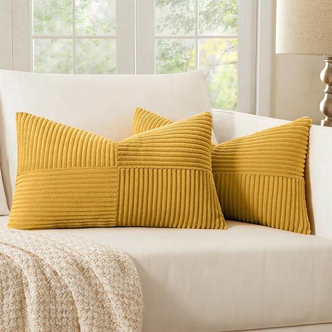 MIULEE Mustard Yellow Decorative Lumbar Throw Pillow Covers 12x20 Inch by MIULEE