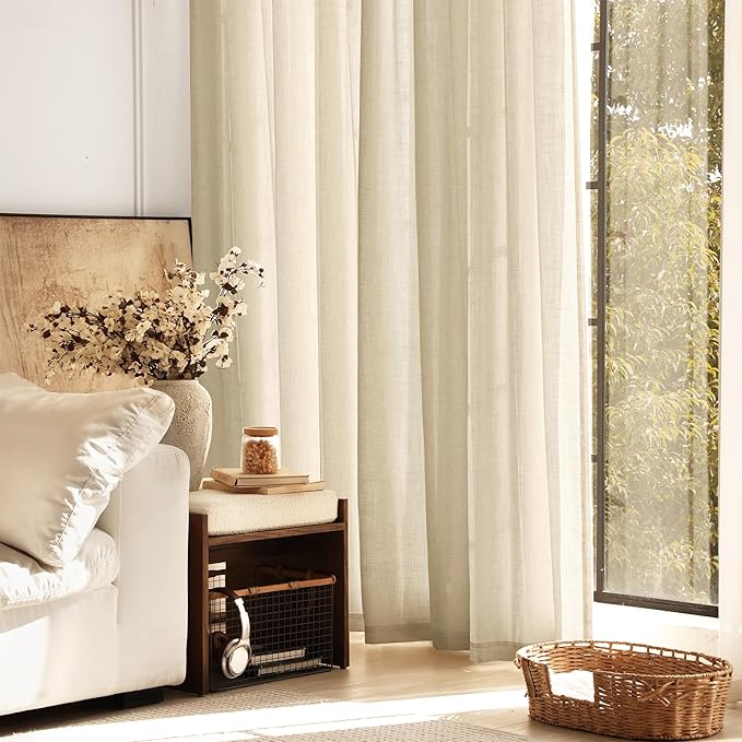 Greyish Beige Linen Curtain 108 inch Length 2 Panels Set Back Tab Light - Image 6