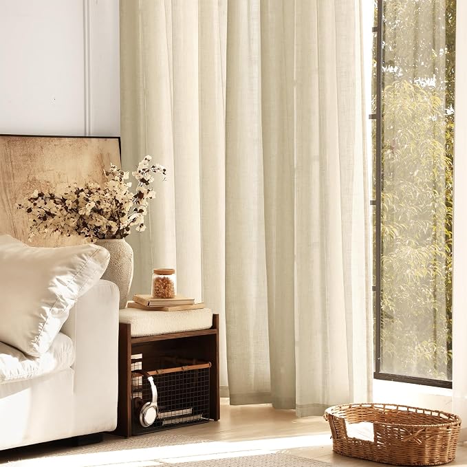 Greyish Beige Linen Curtain 120 inch Length 2 Panels Set Back Tab Light - Image 6