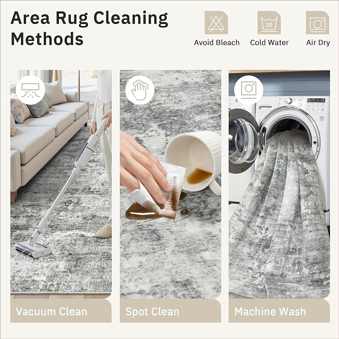 Abstract Rug 8x10 Large Living Room Rugs Neutral Modern Washable Area Rugs - Image 9