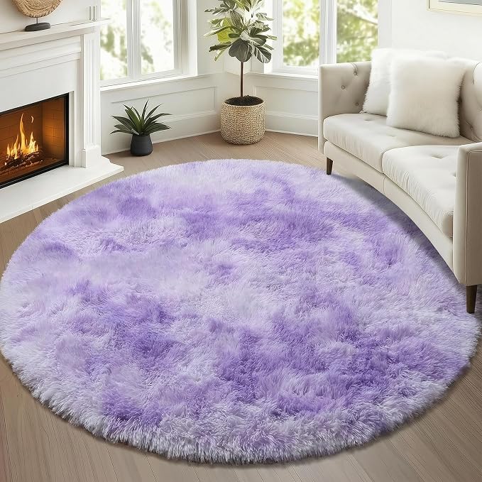 ONASAR Tie-Dyed Purple Round Area Rug 4ft, Soft Bedroom Circle Rugs Floor Mats - Image 3