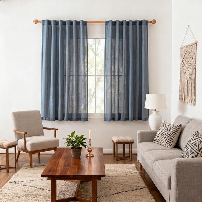 MYSKY HOME Short Semi Sheer Blue Curtains - Image 3