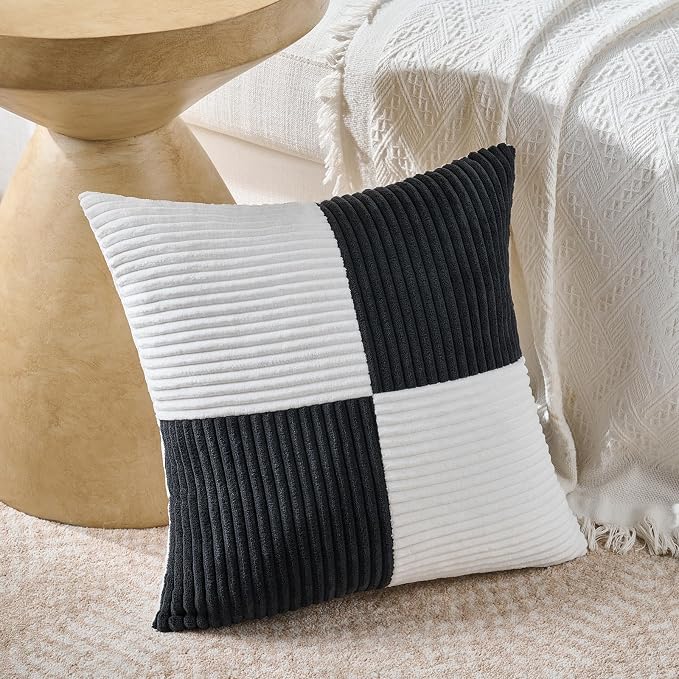 Fancy Homi Set of 2 Black White Euro Decorative Throw Pillow Covers 28x28 Inch - Image 2