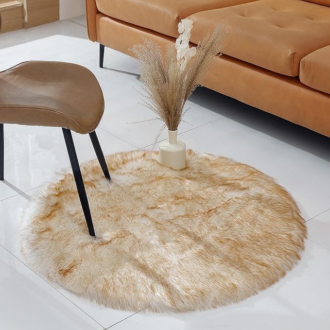 linmopm Faux Fur Rug Sheepskin Shag Fluffy Fuzzy 3x3 ft Rugs - Image 3