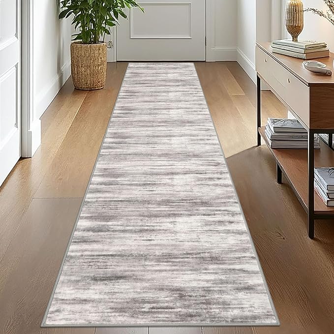 KOZYFLY Modern Abstract Hallway Runner, 2x10 Washable Rug Non-Slip Soft Striped by KOZYFLY