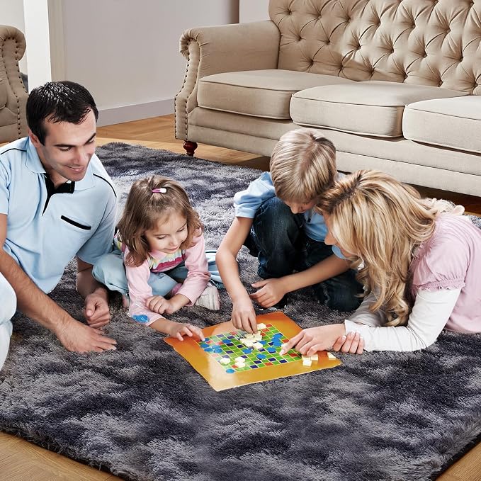 KNZE 9X12 Feet High Pile Tie-Dye Rug, Dark Grey, Area Rug - Image 2