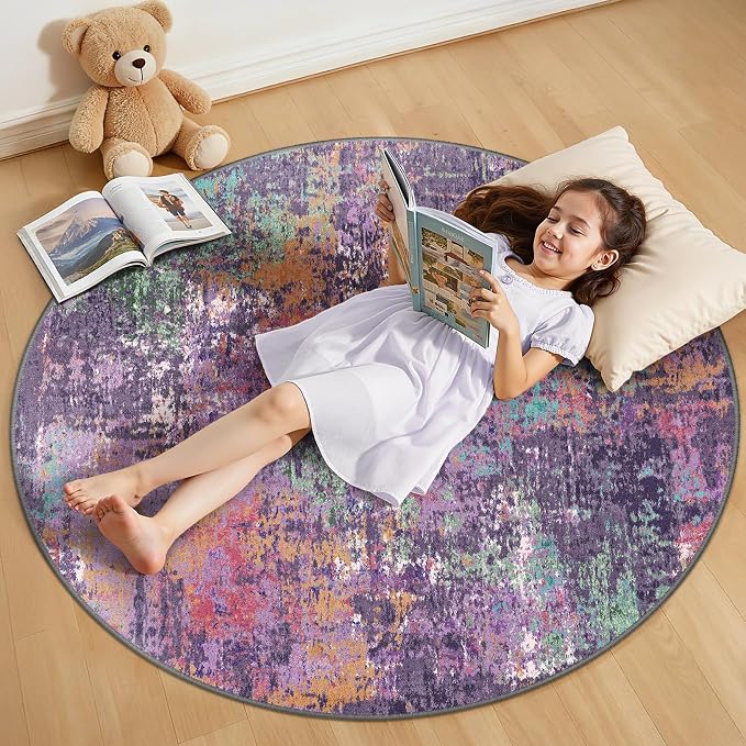 Washable Area Rugs 4ft Non-Slip Modern Abstract Soft by RELEANY