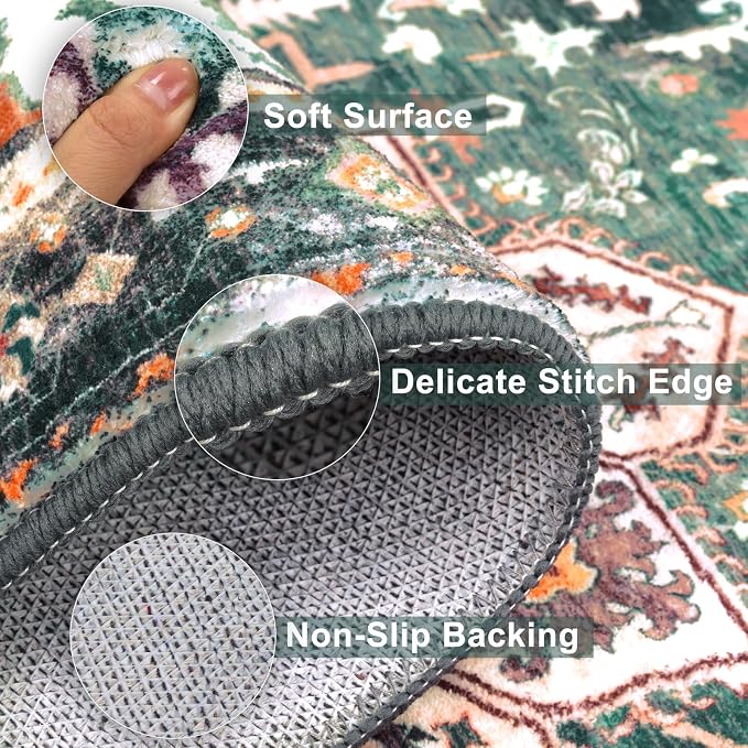 Yamaziot Washable Runner Rug, 2x8 Non-Slip Boho Vintage Hallway Rug Runner - Image 3
