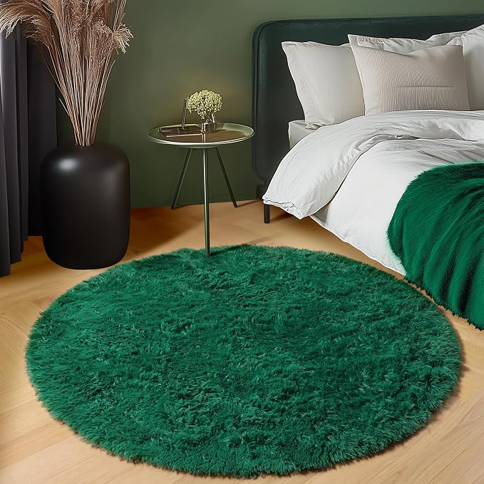 ONASAR Dark Green Round Area Rug 4ft, Soft Bedroom Circle Rugs - Image 4