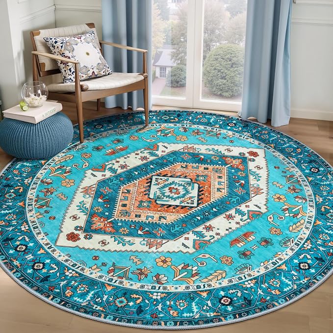 SERISSA Boho Round Area Rug, 6ft Washable Non-Slip Circle Rug, Ultra Soft by SERISSAHomeDecorCollection
