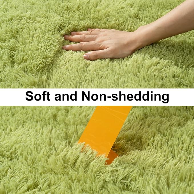 Soft Runner Rugs for Bedroom Hallways, 2x6 Grass Green Fluffy Shag Throw Area - Image 3