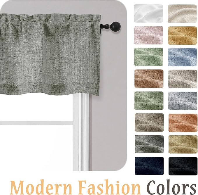 OWENIE Dark Grey Valances for Windows 1 Pcs, Light Filtering Textured Farmhouse - Image 8
