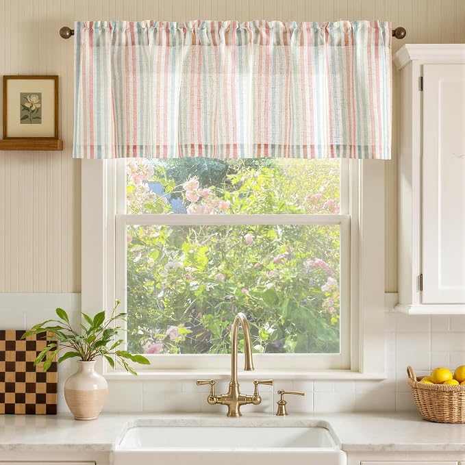 jinchan Valance Curtain Linen Textured Striped Window Curtain - Image 2