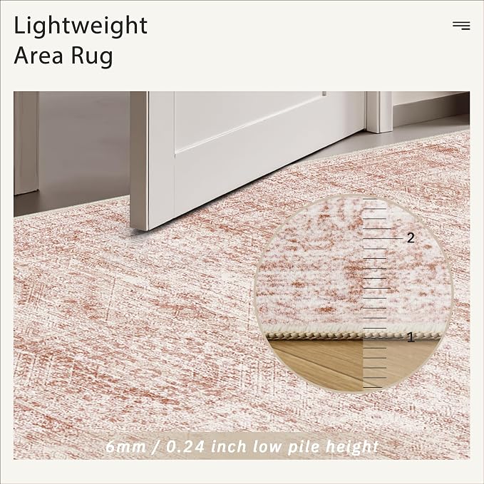 5x7 Area Rugs Pink Low Pile Indoor Washable Trendy Faded Style Rugs - Image 7