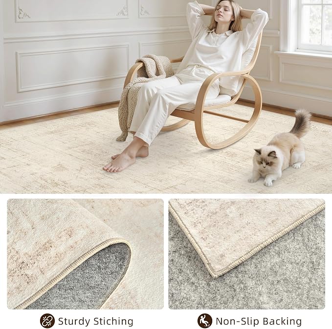5x7 Area Rugs for Living Room: Vintage Boho Neutral Washable Rug Indoor Soft - Image 4